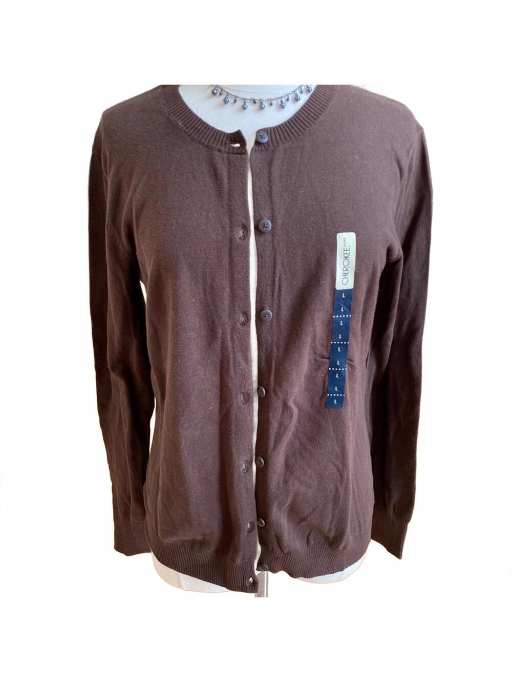 Cherokee Women's Brown Button-Up Cardigan Sweater Size Large